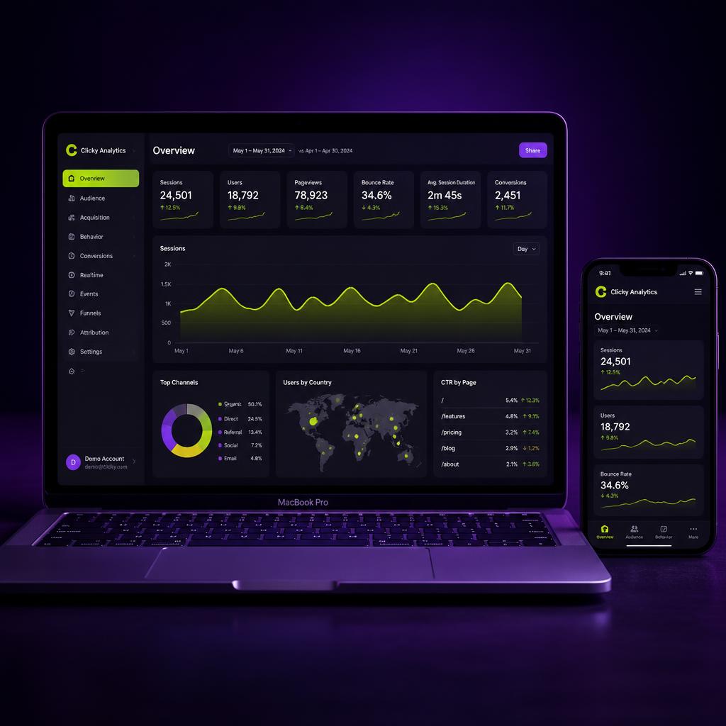 Dashboard de analytics HB Links em MacBook e iPhone